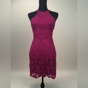 Lulus Magenta Love Poem Lace Halter Bodycon Dress XS